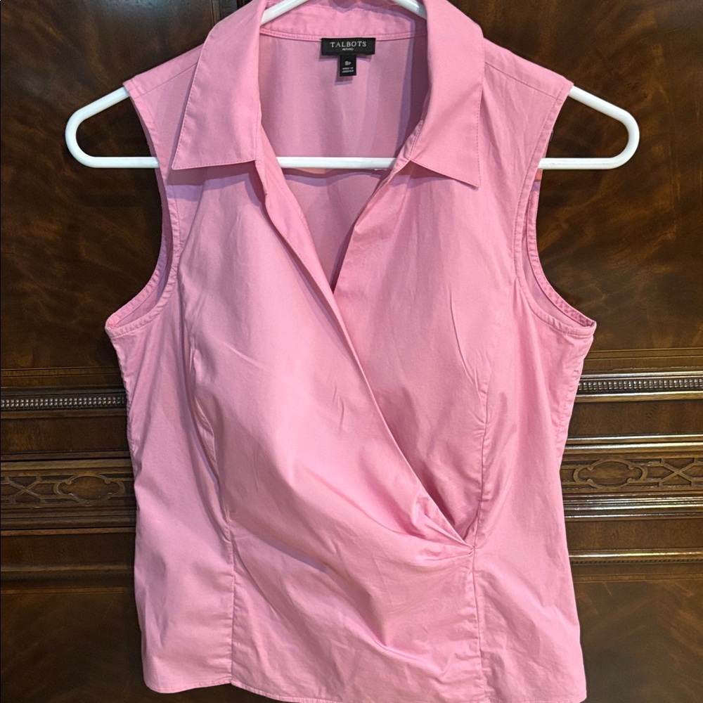 Talbots Pink Sleeveless Wrap Blouse